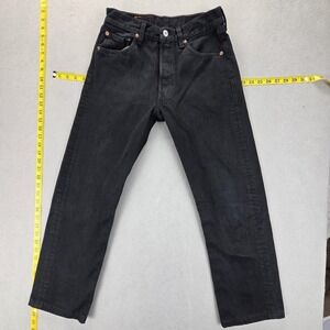 VTG Levis 501 Jeans Mens Black Straight Altered Hem Made USA Fits 25x26